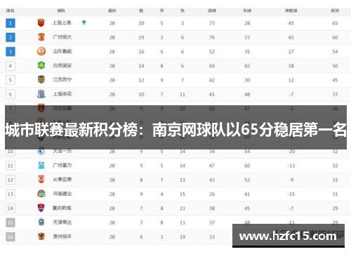城市联赛最新积分榜：南京网球队以65分稳居第一名